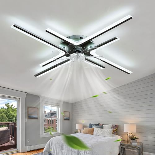 ZOMLBOF Large Fan Light with Remote Control, Dimmable Chandelier Ceiling Fans with Lights with 6-Speed Reversible Modern Ceiling Fan Light Memory Bedroom Living Room, Black 86CM