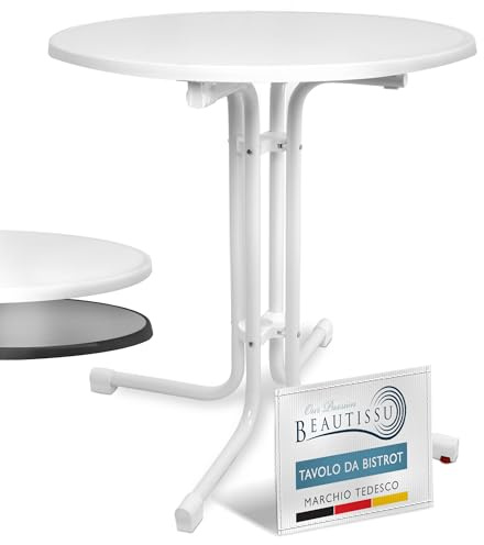 Beautissu Tavolo Bistrot da Esterno Ø 80 cm – Tavolino da Balcone Giardino Terrazza Pieghevole H 70 cm – Tavolo da Campeggio Feste Bar Ristorante – Bianca – Bistroni