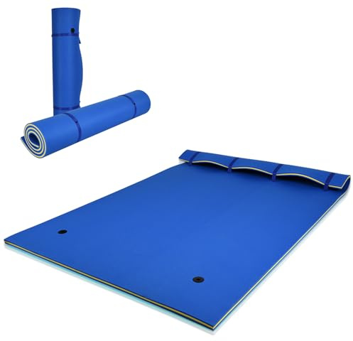 HOMASIS 350 x 180 cm Wasserhängematte für 4-6 Personen, aufrollbare Schwimmmatte bis zu 400 kg, schwimmende Wassermatte aus XPE-Schaum, Wasser Hängematte für Meer, Pool & See