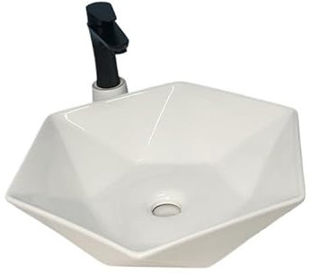 HADECOLL Lavandino da Appoggio, Lavabo Esagonale, Lavabo in Ceramica, Lavabo da Tavolo, Lavabo per Bagno D'Albergo, Lavabo Singolo, Mobiletto per Bagno, Un Colore, 485X430X125 Mm