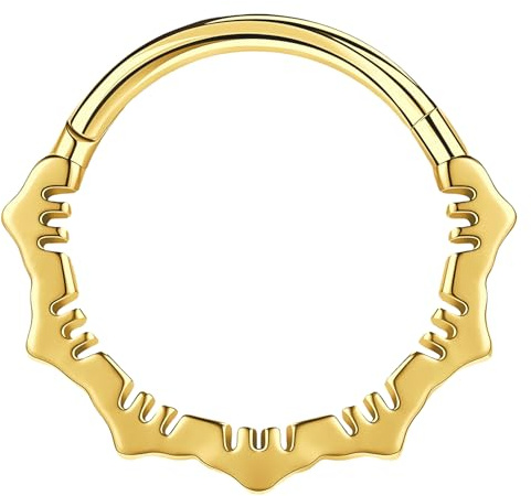 RUGBOL Piercing al naso, Piercing al setto nasale a forma di fiore, in acciaio inox, con meccanismo a click, per donna e uomo (oro)