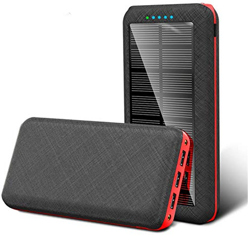 Banque d’Alimentation Solaire 80000Mah Chargeur Solaire Charge Rapide Chargeur de téléphone Portable Batterie de Secours Externe avec 3 Sorties USB, Rouge