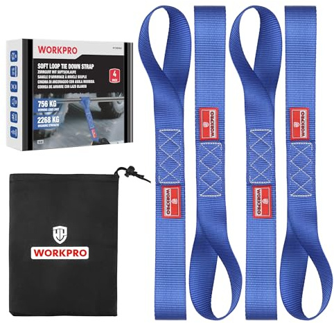 WORKPRO 4-Pack Soft Loop Tie Down Straps, 43x4 cm Polyester Cargo Securing Straps, 2268 kg Breaking Strength, Heavy Duty Tie Down Loops for Securing Bicycle, Motorcycles, ATV