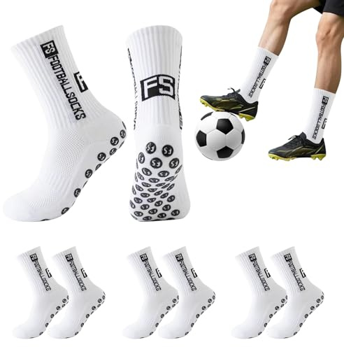 Detontek 3 Pares De Calcetines De Fútbol Para Adultos, Calcetines Futbol, Antideslizantes, Para Fútbol, Baloncesto, Running Y Ciclismo (Blanco)