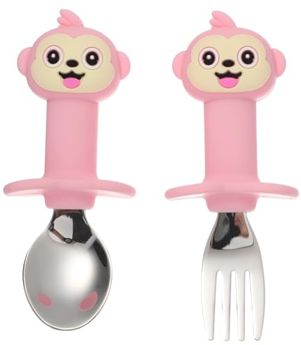 WEKAMOS Babylöffel Und Gabel Mädchen 2 Stück Fütterungsbesteck Mit Weichem Griff Lebensmittelechter Edelstahl Silikon Hitzebeständig Selbstständiges Essen Lernen Babygeschirr Für Kleinkinder
