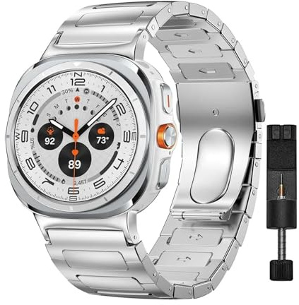 Länkarmband i rostfritt stål, kompatibelt med Galaxy Watch Ultra 47 mm, utan mellanrum(Silver and tool)