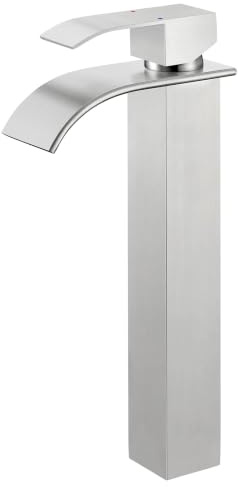 CECIPA Alto Rubinetto Bagno Lavabo a Cascata, Miscelatore Lavabo Bagno, Miscelatore per Bagno in Ottone e Acciaio Inox, altezza del beccuccio 245 mm, Finitura Spazzolata