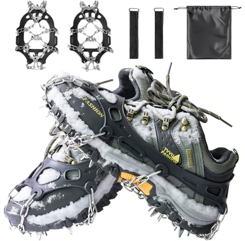 Crampons pour bottes de randonnée, 24 pointes, adhérence sur neige, adhérence sur glace, pointes en acier inoxydable antidérapantes pour chaussures et bottes, crampons de traction durables pour la