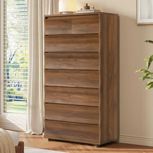 SUCSSRICH Tall Dresser for Bedroom, 61.1 Tall Dresser with 8 Drawers, Wood Dressers & Chests of Drawers, Accent Upright Drawer Organizers for Closet, Hallway