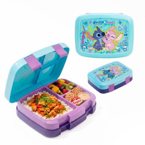 STOR Stitch Matlåda Barn 1705ml - Lunchbox med 4 Fack på 2 Nivåer - BPA-fri Robust Plast - Perfekt för Skola och Utflykter