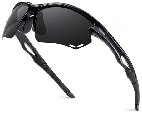 Bircenpro Polarisiert Sport Sonnenbrille Herren: UV-Schutz Fahrradbrille Leichtgewicht TR90 Rahmen Lauf Brille für Radfahren Laufen Golf Schwarze Gläser