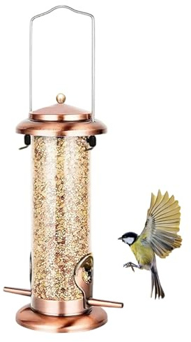 Distributore di mangime per uccelli in metallo, resistente alle intemperie, con diversi punti di alimentazione, resistente, per animali domestici, casa, balcone, giardino, terrazza, interni e