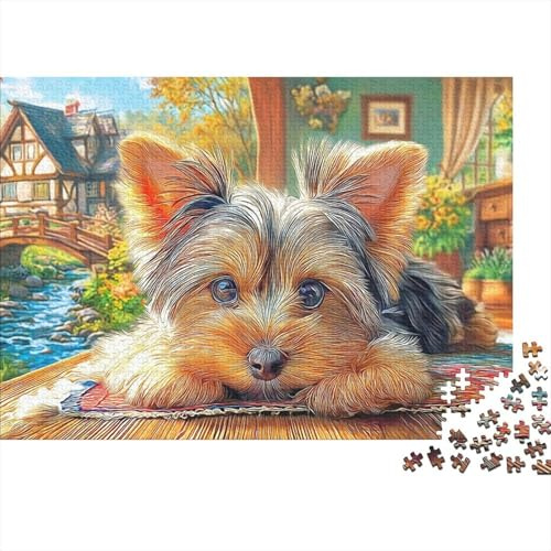 Yorkshire Terrier Jigsaw Puzzle 1000 Pieces Silky Tiny Charming Yorkshire Terriers Premium Paper Jigsaw for Focus, Calm Relaxation And Enjoyable Family Leisure 52x38cm/1000pcs