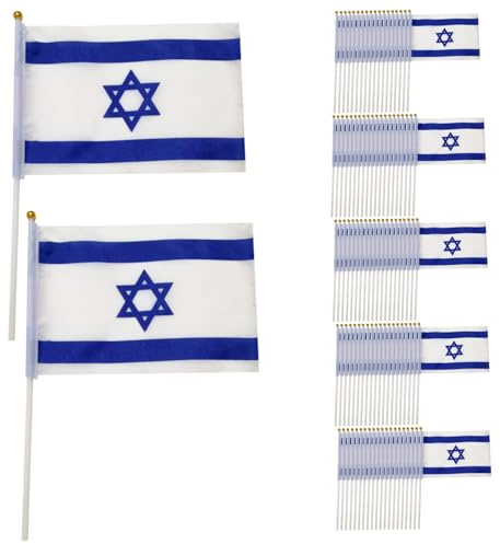100 banderas israelíes de Israel, minibanderas israelíes en varillas, 21 x 14 cm, minibanderas de país giratorias para oficina, conferencias internacionales, decoración de fiestas temáticas