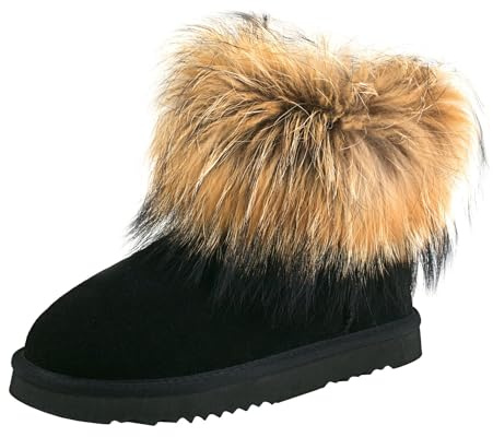 Shenduo Damen Pelzstiefel Winter Knöchelstiefel Fell SchneestiefelD9251 Schwarz 40EU