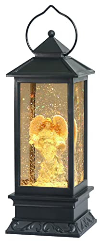 Eldnacele Musical Singing and Lighted Plug-in & Battery Operated Lighted Christmas Water Glittering Snowing Globe Christians Church Lantern for Home Decoration Angel