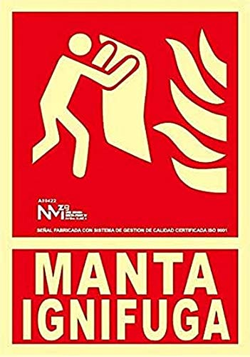 Normaluz RD00122 - Señal Luminiscente Manta Ignífuga Clase B PVC 0,7mm 21x30cm con CTE, RIPCI y Apto para la Nueva Legislación