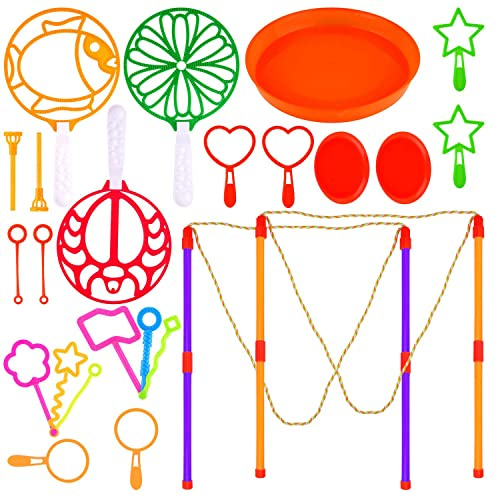 TUPARKA 24 Pcs Large Bubble Wand Toy Set, Giant Bubble Wands for Kids,Colorful Bubble Maker Wands Tools Big and Small Bubble Wands Bulk Party Favors,Summer Outdoor Toys