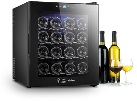 Wintem Cantinetta Vino per 16 Bottiglie da 48L - Mini Frigo Bar Refrigerato con Illuminazione LED, Silenzioso, Regolazione 12-18°C - Wooler12 Design Moderno ed Elegante