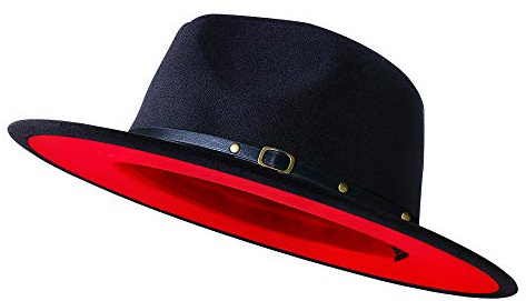 KUJUHA Fedora hattar för män/kvinnor filt Fedorahattar två toner brett brätte Fedora hattar ranchhatt, Svart och röd, L-XL