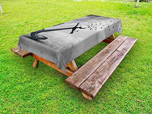 ABAKUHAUS Anker Outdoor-Tischdecke, Flugwesenseemöwen Grau, dekorative waschbare Picknick-Tischdecke, 145 x 305 cm, Grau