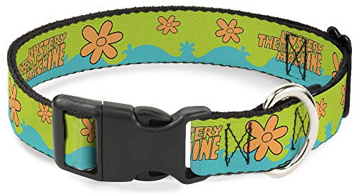 Scooby Doo Pet Collar, Dog Collar Plastic Buckle, Scooby Doo The Mystery Machine Paint Job Green Aqua Orange, 15 to 24 Inches 1.0 Inch Wide