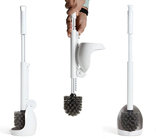 ELYPRO Toilet Brush with Holder – Drip-Free Hygienic Bathroom Scrubber with No-Drip Caddy, Built-in Spout, Fast-Drying Ventilated Design, Compact Toilet Cleaner for RV, Boat, Home – White
