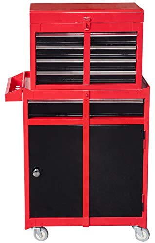 Big Red ATBT1204R-RB Torin Rolling Garage Werkstatt Werkzeug Organizer: Abnehmbare Werkzeugkiste mit 4 Schubladen und großem Aufbewahrungsschrank und verstellbarem Regal, rot/schwarz
