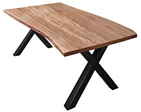 SAM Esszimmertisch 200x100 cm Xaver, Baumkantentisch naturfarben, Akazienholz massiv, X-Gestell aus Metall schwarz