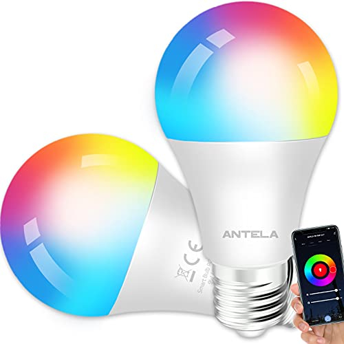 ANTELA Lampadine LED Alexa Inteligente WiFi E27, Dimmerabile Lampadina Smart 9W 1000ML 72W equivalente, RGB & 2700K-6500K bianco freddo caldo, compatibile con Alexa/Google Home, 2 pezzi