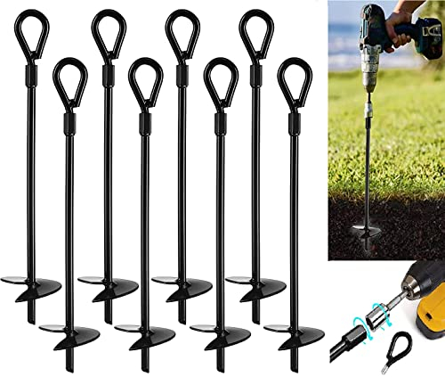 VASGOR 50.8 cm Bodenanker (8 Stück), einfach zu bedienen mit Bohrer, 10 mm Durchmesser, robuster Ankerhaken für Camping, Zelt, Schaukelsets, Sicherung von Tieren – schwarz pulverbeschichtet