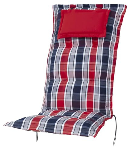 Kettler Polen KETTtex 2128 Auflage Hochlehner Rom rot-blau-grau gestreift Sitzpolster 120x50x9 cm mit Kopfpolster