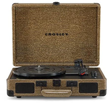 Crosley Cruiser Plus Portable Turntable - Bluetooth Record Player, 3-Speed Suitcase Vinyl Player, Home Turntables for Vinyl Records, Built in Stereo Speakers & Bluetooth Receiver, AUX Input, Soft Gold