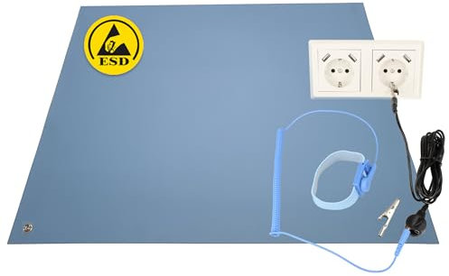 Minadax 40 x 30 cm, antiestático, estera para ordenador, resistente a soldaduras, incluye manguito + extensión de 2,4 m, protección ESD