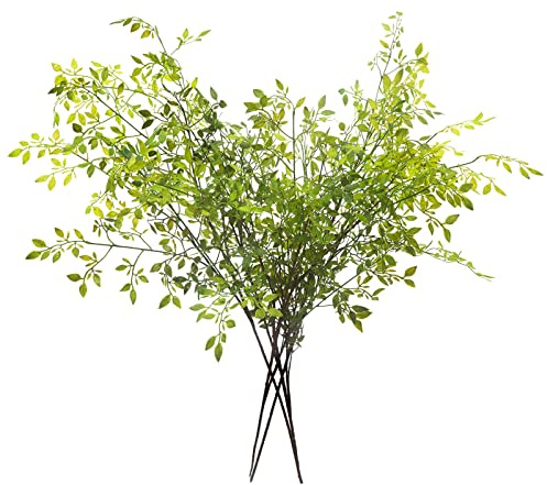 Melorca&Guilla Artificial Plants,4PCS 43.3 Green Nandina Faux Branches for Vase,Faux Greenry Stems Fake Plants for Shop Garden Office Home Décor