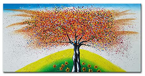 Mintura Kunstwerk, handbemalt, der bunte Baum, Wandkunst, Bild, Wohnzimmer, Acryl, Leinwand, Heimdekoration, Ölgemälde auf Leinwand (120 x 240 cm, ungerahmt)
