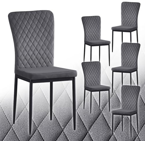 JaHECOME Wohnzimmerstühle Esszimmerstühle mit Samt-Bezug, hoher Rückenlehne, verchromtem Metallgestell und modernem Gitter-Design für Wohnzimmer, Esszimmer, Konferenzraum und Klassenzimmer (6, grau)