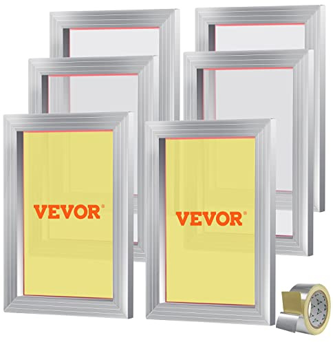 VEVOR Marco de Pantalla de Seda 6 Piezas Marcos de Serigrafía de Aleación de Aluminio 25,4 x 35,6 cm Kit de Serigrafía con Malla 156, Malla de Nylon de Alta Tensión y Cinta de Sellado para Camisetas