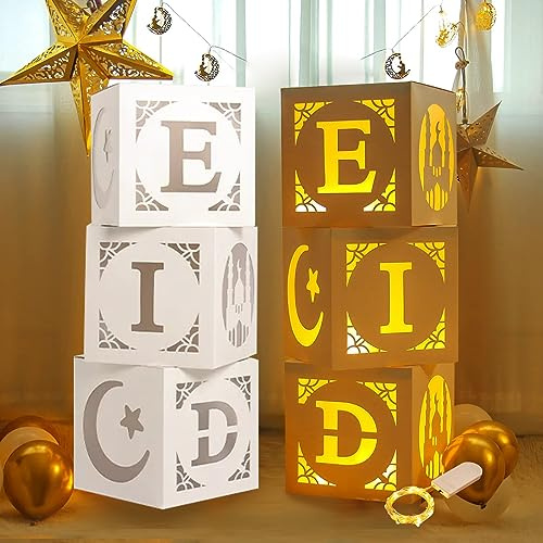 Eid Mubarak - Décoration Aid Moubarak - Boite Aid Mubarak (3 pièces) - Boite Lumineuse - عيد مبارك - Joyeux Aïd El-Fitr - pour Le Ramadan - Islam - Musulman