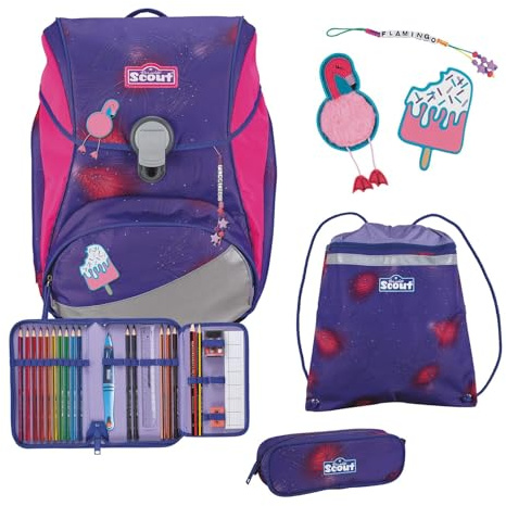 Der echte Scout sicherer Schulrucksack, Alpha DIN Summer Set 4-teilig, ca. 20 l Volumen, ca. 1.200 g Gewicht (ohne abnehmbare Elemente)