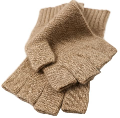 Prettystern Damen 100% Kaschmir-Wolle Halbfinger handschuhe ohne fingerkuppen fingerlose Pulswärmer Hand-stulpen Cashmere hell-braun