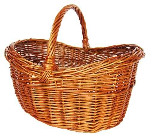 Cesto in vimini intero per la raccolta funghi e frutti, interamente realizzato a mano, robusto e di origine europea, 43x32xh25