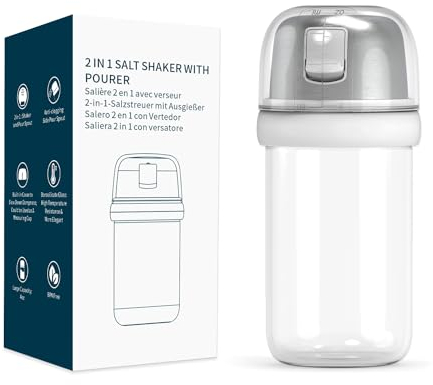 KTCHENDAO 2 in 1 Glas-Salzstreuer mit Seitlichem Ausgießer, Salzstreuer mit Deckel, Eingebauter Deckel zur Verlangsamung der Feuchtigkeit mit Messmarkierungen, BPA-frei, 4oz (weiß)