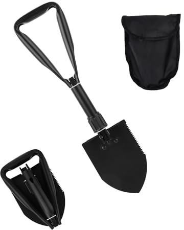 COZHYESS Multifunktions-Klappschaufel, 10-in-1-Funktions-Klappschaufel, Rostfreie Schaufel aus Legiertem Stahl, Camping Schaufel, mit Tasche, für Überleben,Schneeschaufeln, Camping, Wildfischen