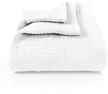 LAYNENBURG Copriletto in mussola Premium 220 x 240 cm XXL - 100% cotone - coperta in cotone extra morbida come coperta accogliente, copriletto, copridivano, copridivano (bianco)