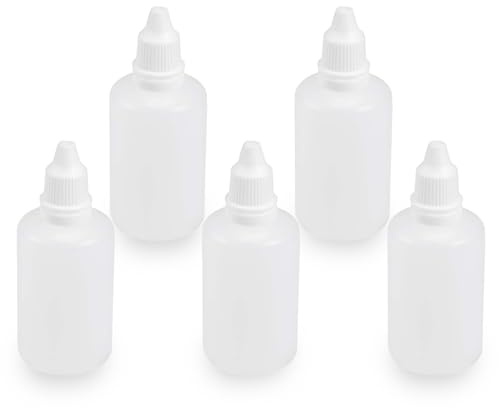 LEPEVNEY 50 ml droppflaska i plast 50 ml droppflaskor tomma klämbara flytande droppflaskor ögondroppflaskor med barnsäkert lock, 5 st