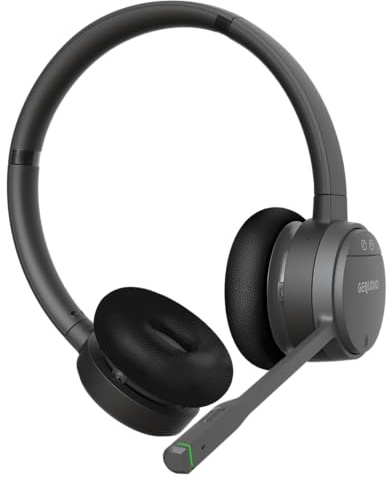 GEQUDIO GC-2 DECT & Bluetooth Auriculares para AVM FritzBox – Control inalámbrico de llamadas en FritzFon – Auriculares estéreo para PC y smartphone – Audio HD, negro/gris