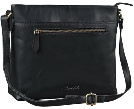 Benthill Handtasche Damen Leder - Tasche aus echtem Rindsleder - Schultertasche mit Reißverschluss - Vintage Umhängetasche, Farbe:Schwarz