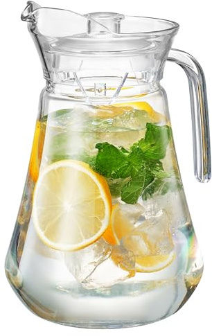 Jarra acrílica, jarra de agua de plástico transparente con tapa (48 onzas), sin BPA, a prueba de roturas, sangría, limonada, margarita, jugo, jarras de té helado, cristalería Tritan similar, apta para