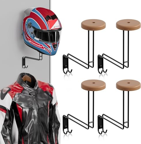 THYGIFTREE Helmhalter Wand, Motorradhelm Halterung, Helmhalter Wandhalterung Holz für Fahrradhelm Halterung mit Haken für Mäntel Kappen Rugby Helm (4 Set)